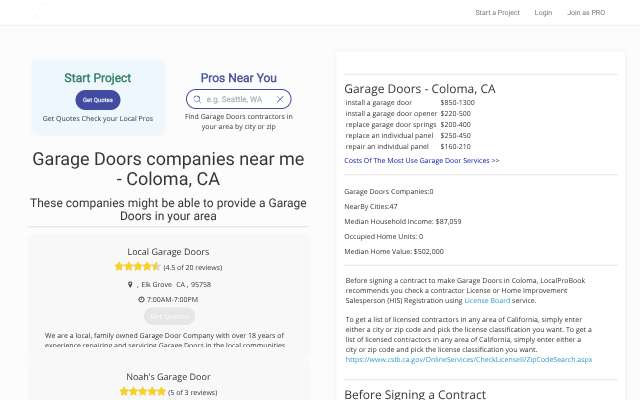 Page cited for Local Garage Doors - Rocklin