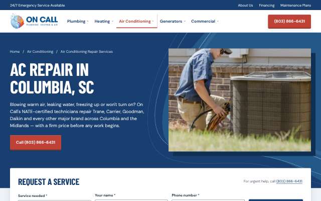 On Call Plumbing, Heating & Air's page as the assistant saw it