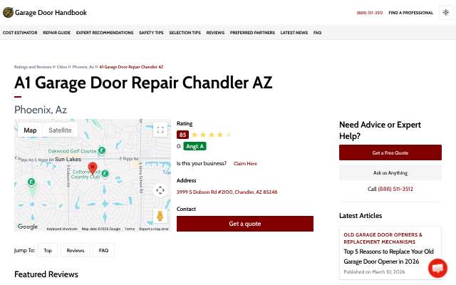 Page cited for A1 Garage Door Repair Chandler