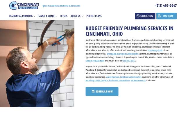 Cincinnati Plumbing & Drain's page as the assistant saw it
