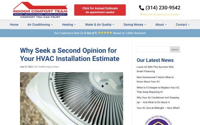 Indoor Comfort Team's page as the assistant saw it