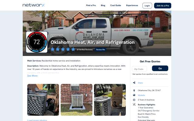 Oklahoma Heat, Air, and Refrigeration's page as the assistant saw it