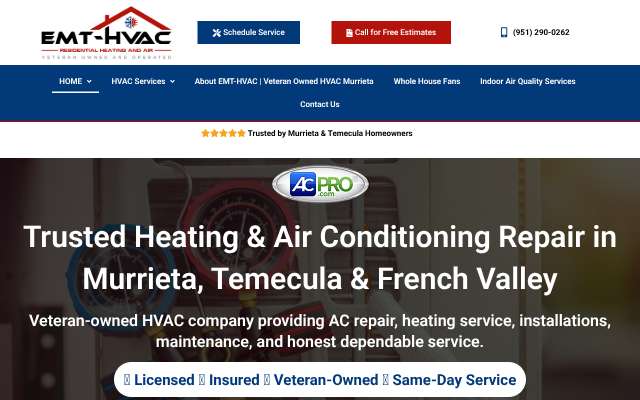 EMT-HVAC's page as the assistant saw it