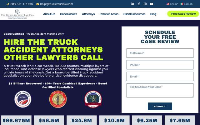 The Truck Accident Law Firm's page as the assistant saw it