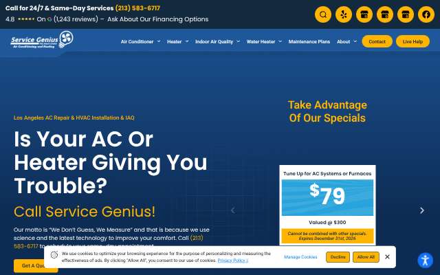 Service Genius's page as the assistant saw it