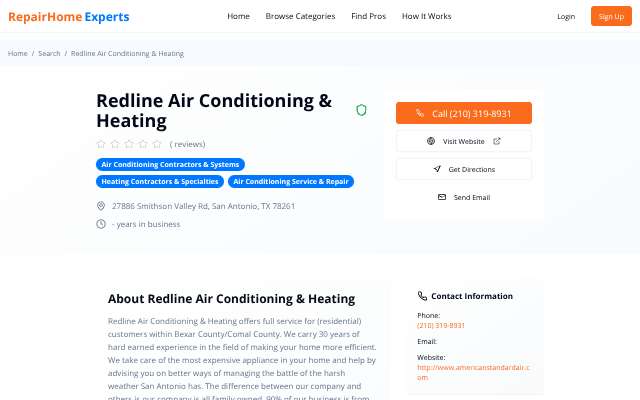 Page cited for Redline Air Conditioning & Heating