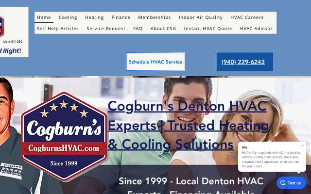 Cogburn's Heating & Air Conditioning's page as the assistant saw it
