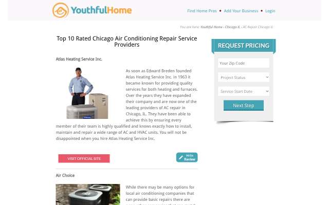 Atlas Heating Service Inc.'s page as the assistant saw it