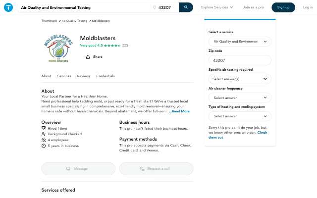 Moldblasters's page as the assistant saw it