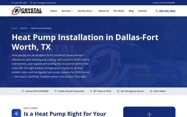 Crystal Air & Heat's page as the assistant saw it