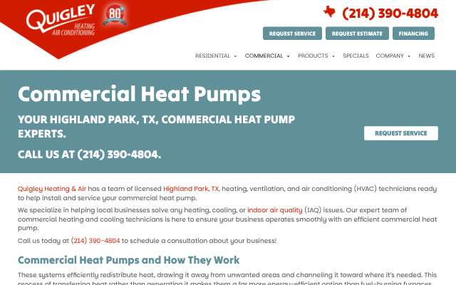 Quigley Heating & Air's page as the assistant saw it