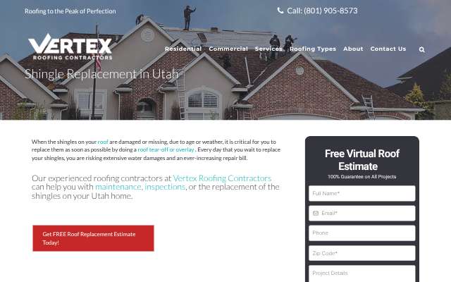 Vertex Roofing Contractors's page as the assistant saw it