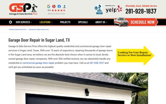 Garage & Gate Service Pros's page as the assistant saw it