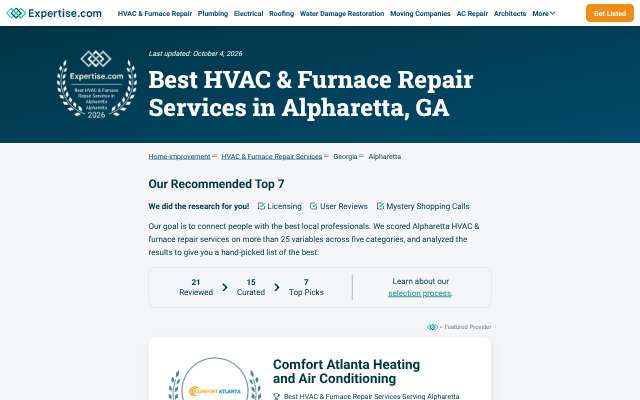 Anytime Heating, Cooling and Plumbing's page as the assistant saw it