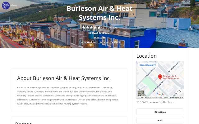 Burleson Air & Heat Systems's page as the assistant saw it