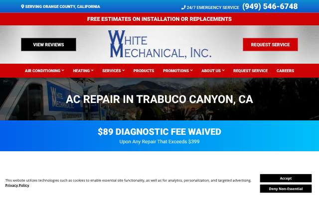 White Mechanical Inc's page as the assistant saw it