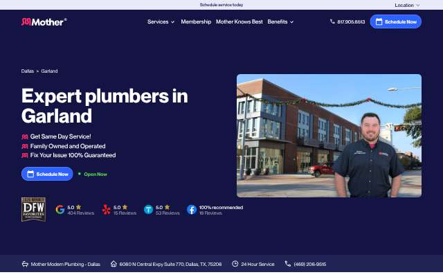 Mother Modern Plumbing's page as the assistant saw it