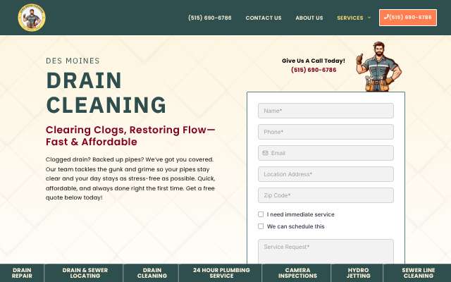 Iowa Drain Cleaning's page as the assistant saw it