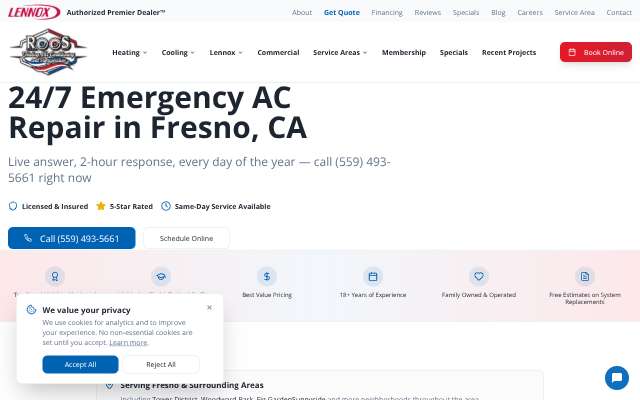 Roo's Heating and Air's page as the assistant saw it