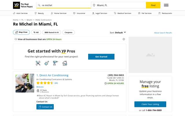Direct Air Conditioning's page as the assistant saw it