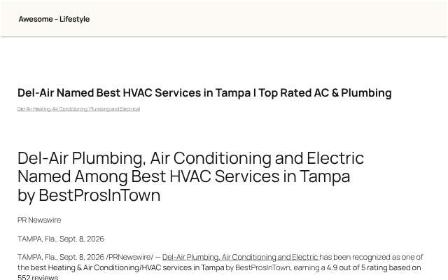 Del-Air Plumbing, Air Conditioning and Electric's page as the assistant saw it