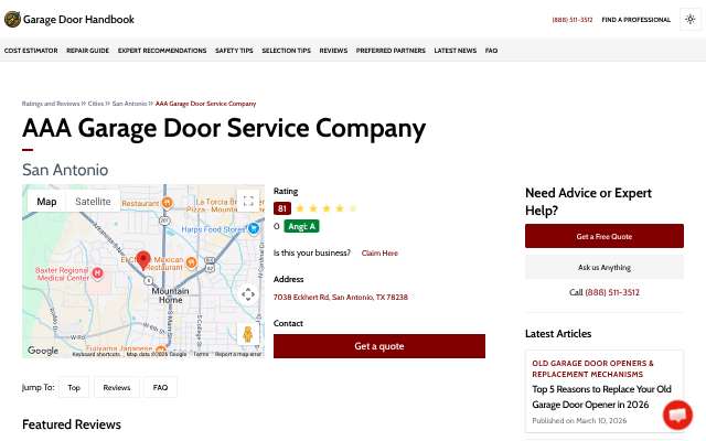 AAA Garage Door Service Company's page as the assistant saw it