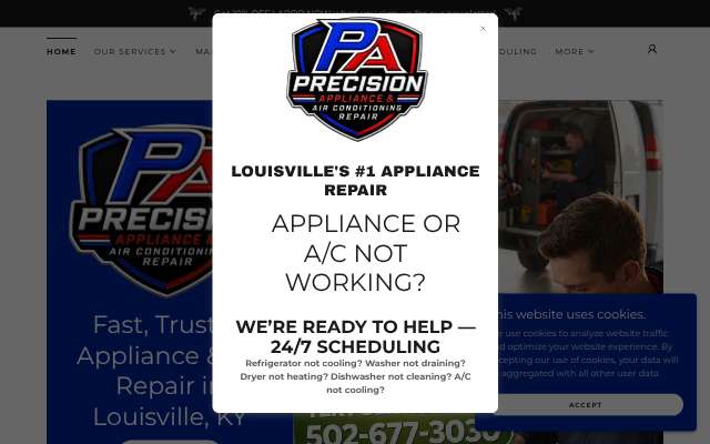 Precision Appliance Repair's page as the assistant saw it