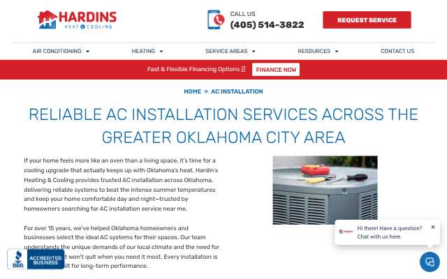 Hardin's Heating & Cooling's page as the assistant saw it