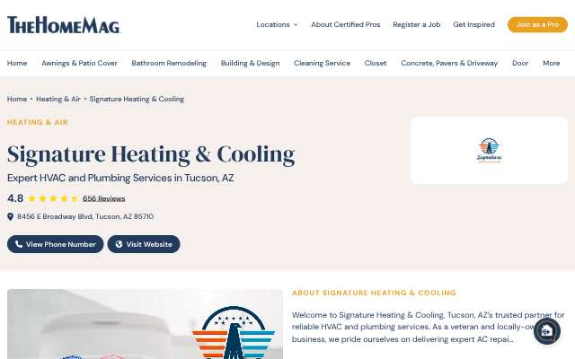 Signature Heating & Cooling's page as the assistant saw it