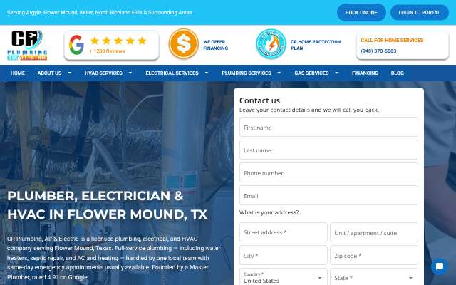 CR Plumbing, Air & Electric's page as the assistant saw it