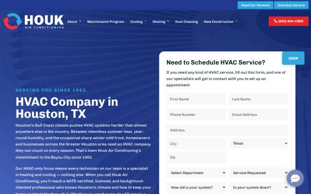 Houk Air Conditioning's page as the assistant saw it