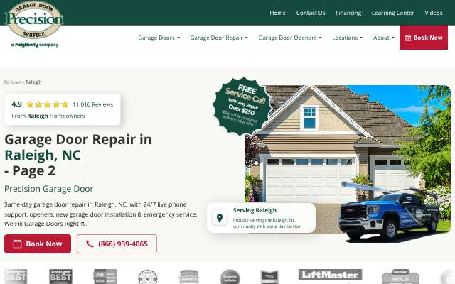Precision Garage Door of Raleigh's page as the assistant saw it