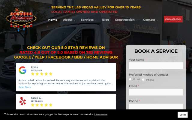 Sin City Plumbing and Maintenance's page as the assistant saw it