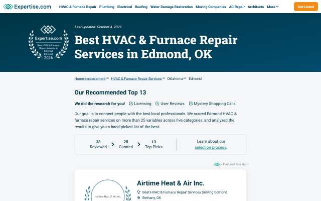 Stover Heating and Air Conditioning's page as the assistant saw it