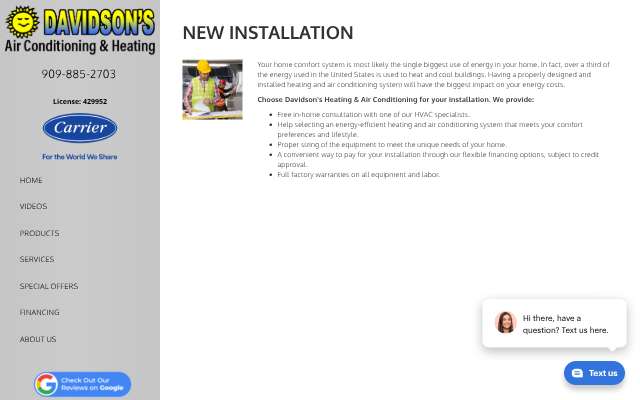 Davidson's Heating & Air Conditioning's page as the assistant saw it