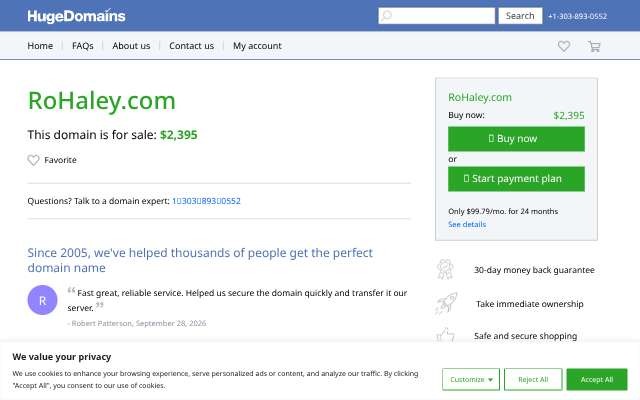 Rohaley and Sons Plumbing Contractor's page as the assistant saw it