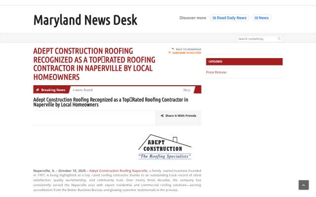 Adept Construction Roofing's page as the assistant saw it
