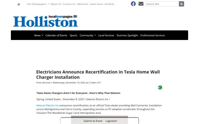 Veteran Electric Inc's page as the assistant saw it