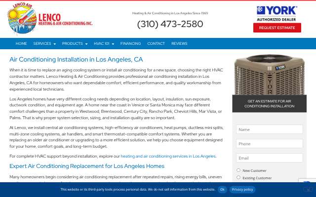 Lenco Heating & Air Conditioning's page as the assistant saw it