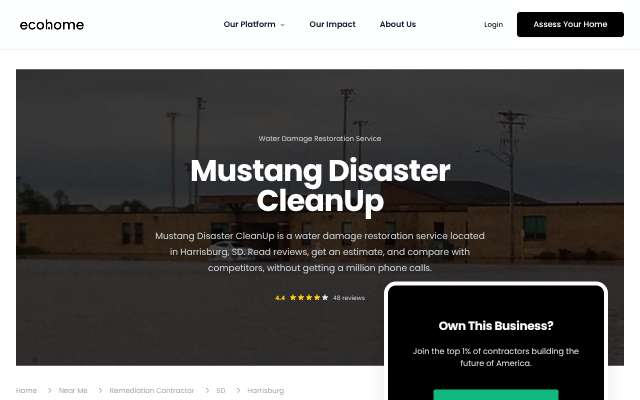 Mustang Disaster CleanUp's page as the assistant saw it