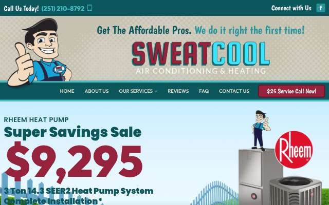 Sweat Cool Air Conditioning and Heating's page as the assistant saw it