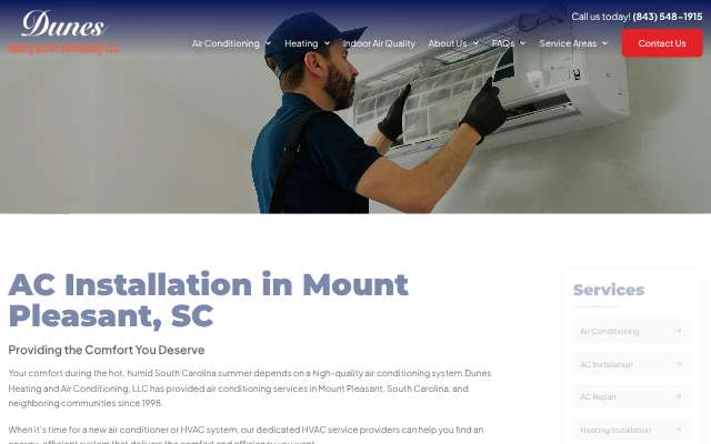 Dunes Heating and Air Conditioning, LLC's page as the assistant saw it