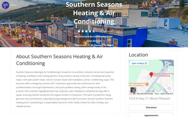 Southern Seasons Heating & Air Conditioning's page as the assistant saw it