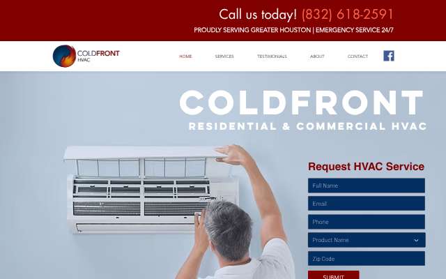 ColdFront HVAC's page as the assistant saw it