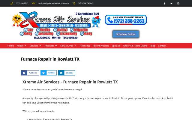 Xtreme Air Services's page as the assistant saw it