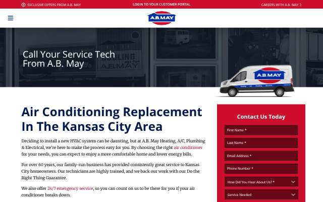 A.B. May Heating, A/C, Plumbing & Electrical's page as the assistant saw it