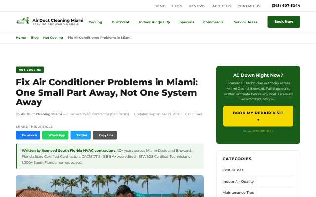 Air Duct Cleaning Miami's page as the assistant saw it