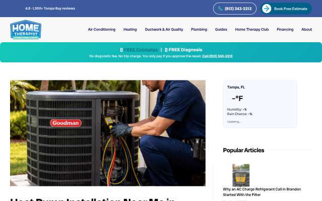 Home Therapist Cooling, Heating, and Plumbing's page as the assistant saw it