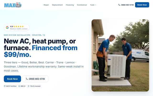 Max HVAC's page as the assistant saw it