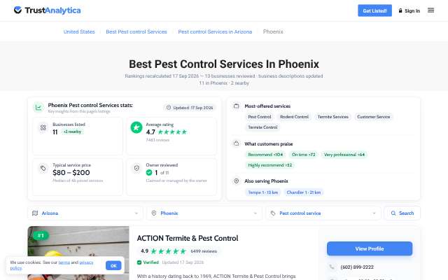 Blue Sky Pest Control's page as the assistant saw it